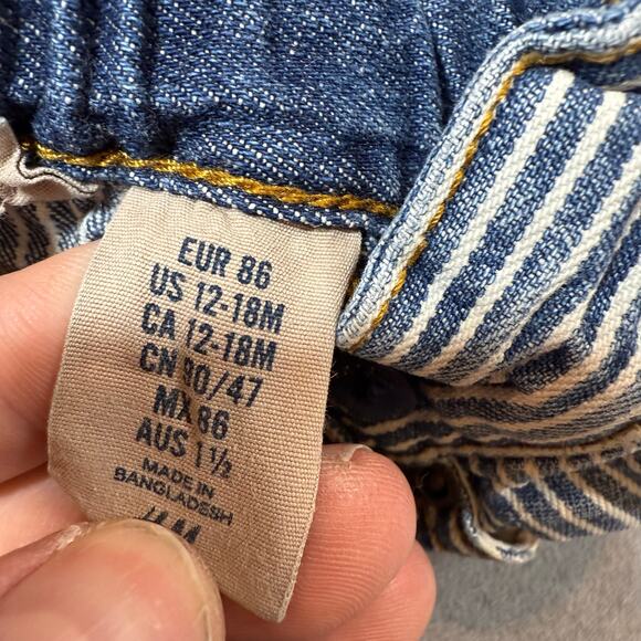 H&M Engineer Stripe Denim Jean Shorts Toddler Boys 12-18 Months Adjustable Waist - Picture 7 of 9